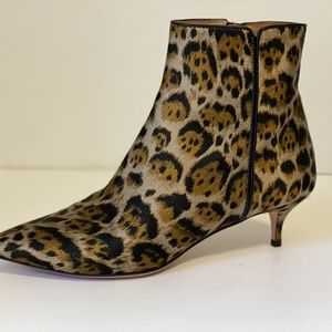 AQUAZZURA LEOPARD PRINT JACQUARD KITTEN HEEL BOOTIES